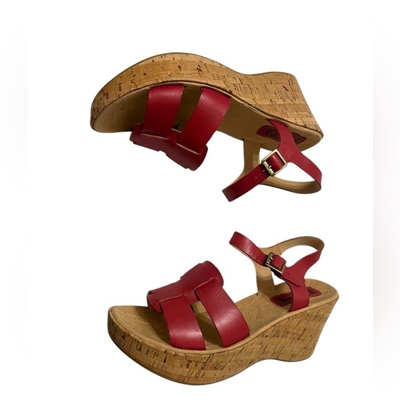 NWOT Korks by Kork Ease Brie Sandals Sz 8 Red Leather Wedge Heel Boho Shoes - Picture 7 of 8
